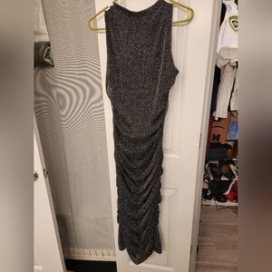 Fashion Nova Black and Silver Shimmer Ruched Dress